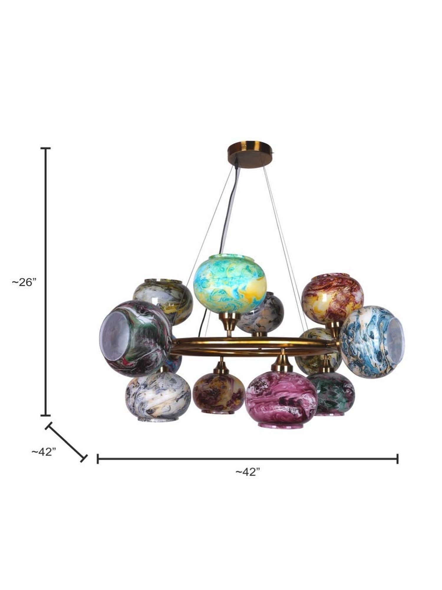 Fos Lighting Modern Circular Multicolor Steel 12-In-1 Chandelier With Glass Shades