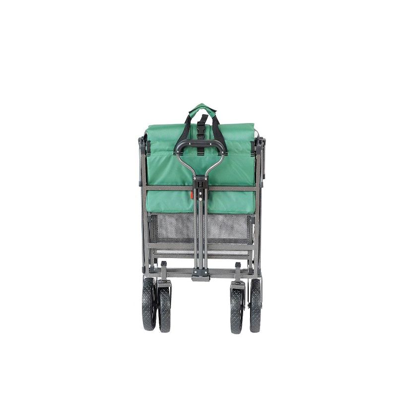 Mac Sports Double Decker Heavy Duty Steel Frame Collapsible Outdoor 150 Pound Capacity Yard Cart Utility Garden Wagon with Lower Storage Shelf, Green