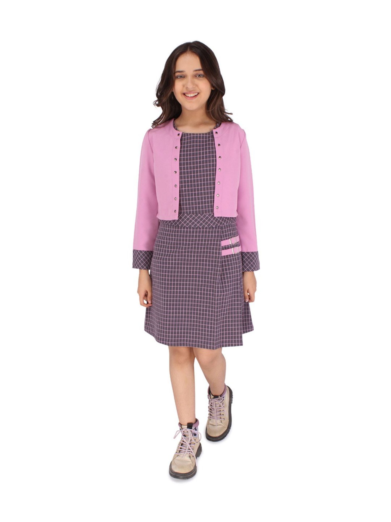 Cutecumber Kids Mauve Chequered Dress Set