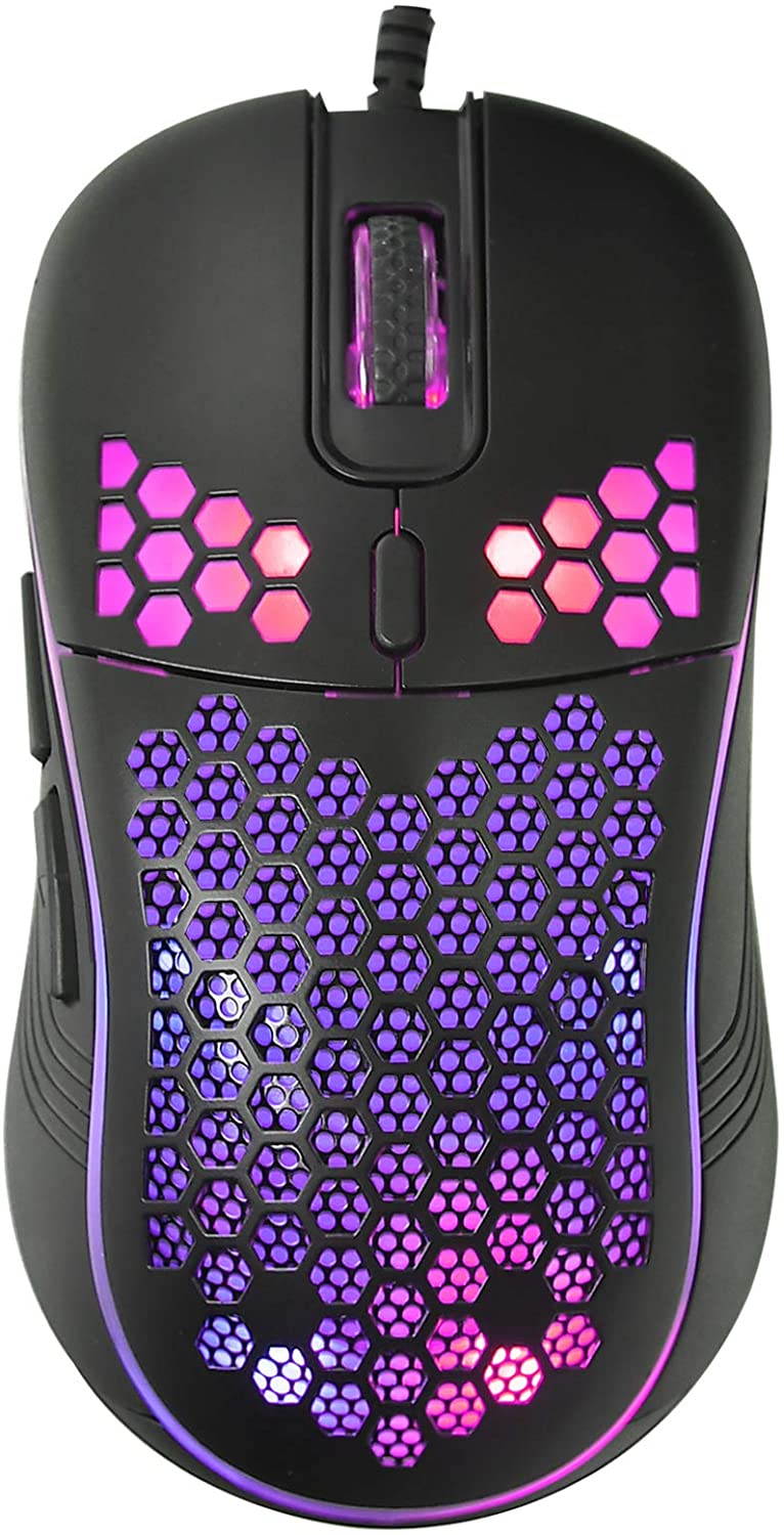 Honeycomb Wired Gaming Mouse, RGB Backlight and 7200 Adjustable DPI, Ergonomic and Lightweight USB Computer Mouse with High Precision Sensor for Windows PC & Laptop Gamers