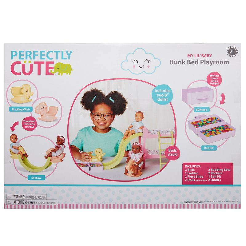 Perfectly Cute My Lil' Baby Bunk Bed Playroom Playset with 8" Brunette Baby Boy & Brunette Baby Girl Dolls