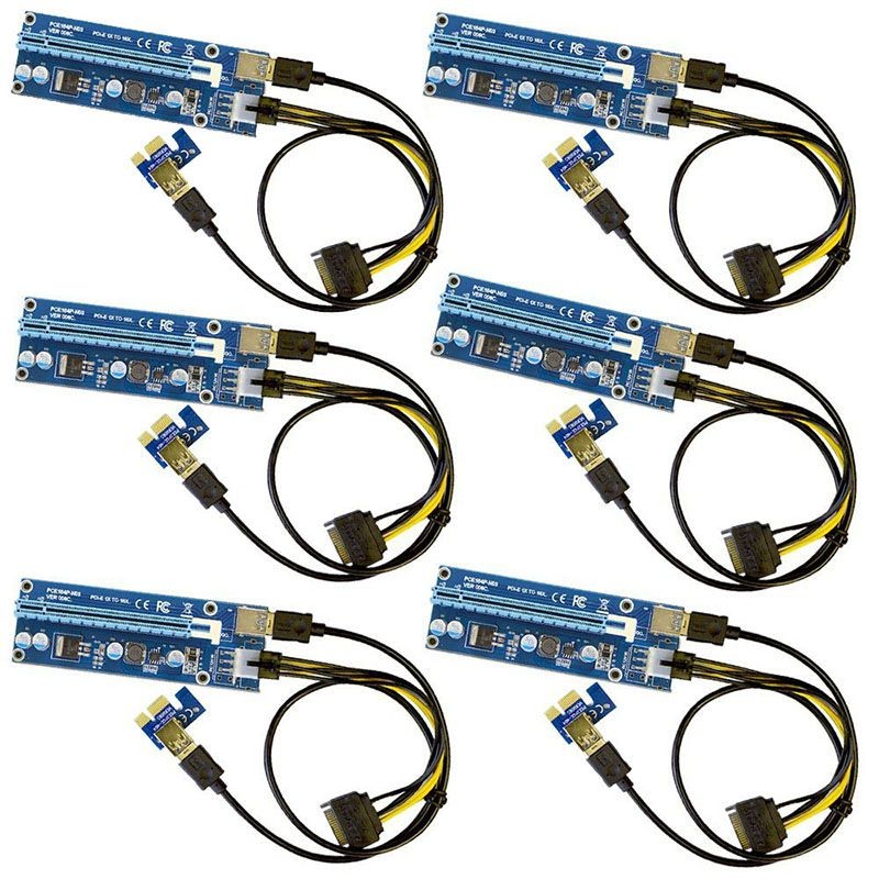 3 Pack 6-Pins PCI-e VER 006C PCl-E 16x to 1x Powered Riser Adapter Card with 2ft USB 3.0 Extension Cable &  SATA to PCIe 6pin Power Cable GPU Riser Adapter Ethereum Mining ETH