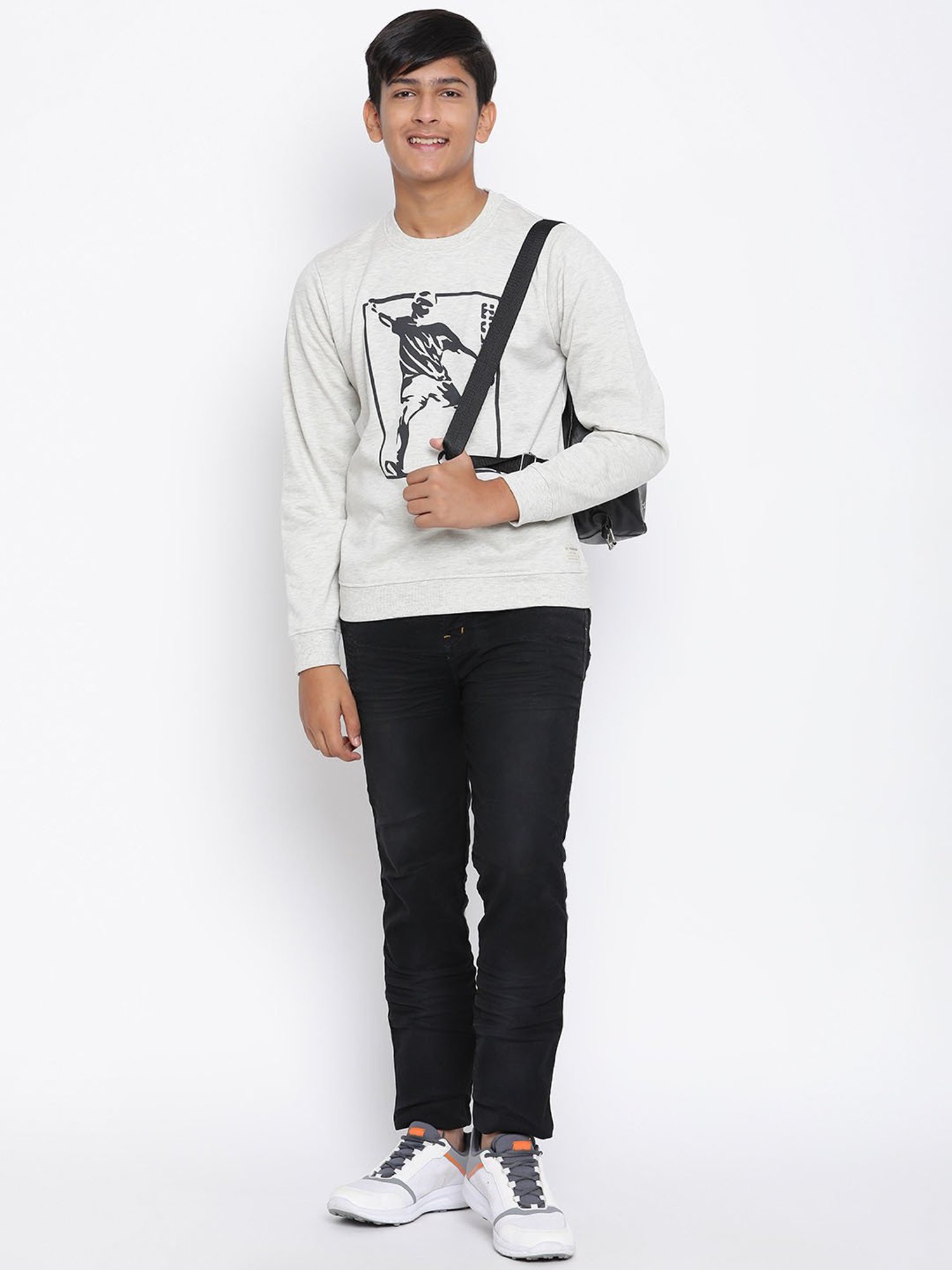 Lil Tomatoes Kids Grey Printed Full Sleeves Sweatshirt