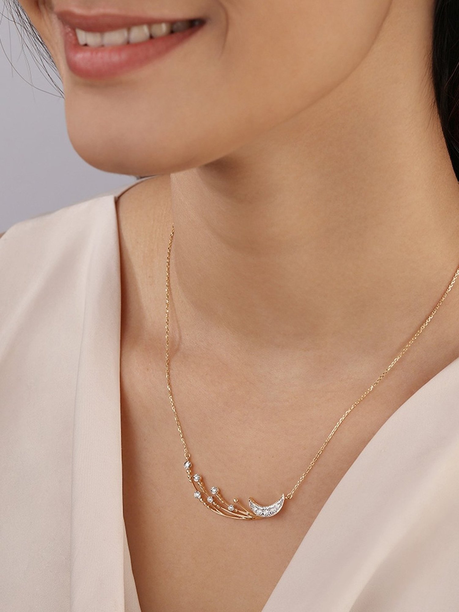 Mia by Tanishq Crescent Comet's Glimmer 14k Gold & Diamond Necklace