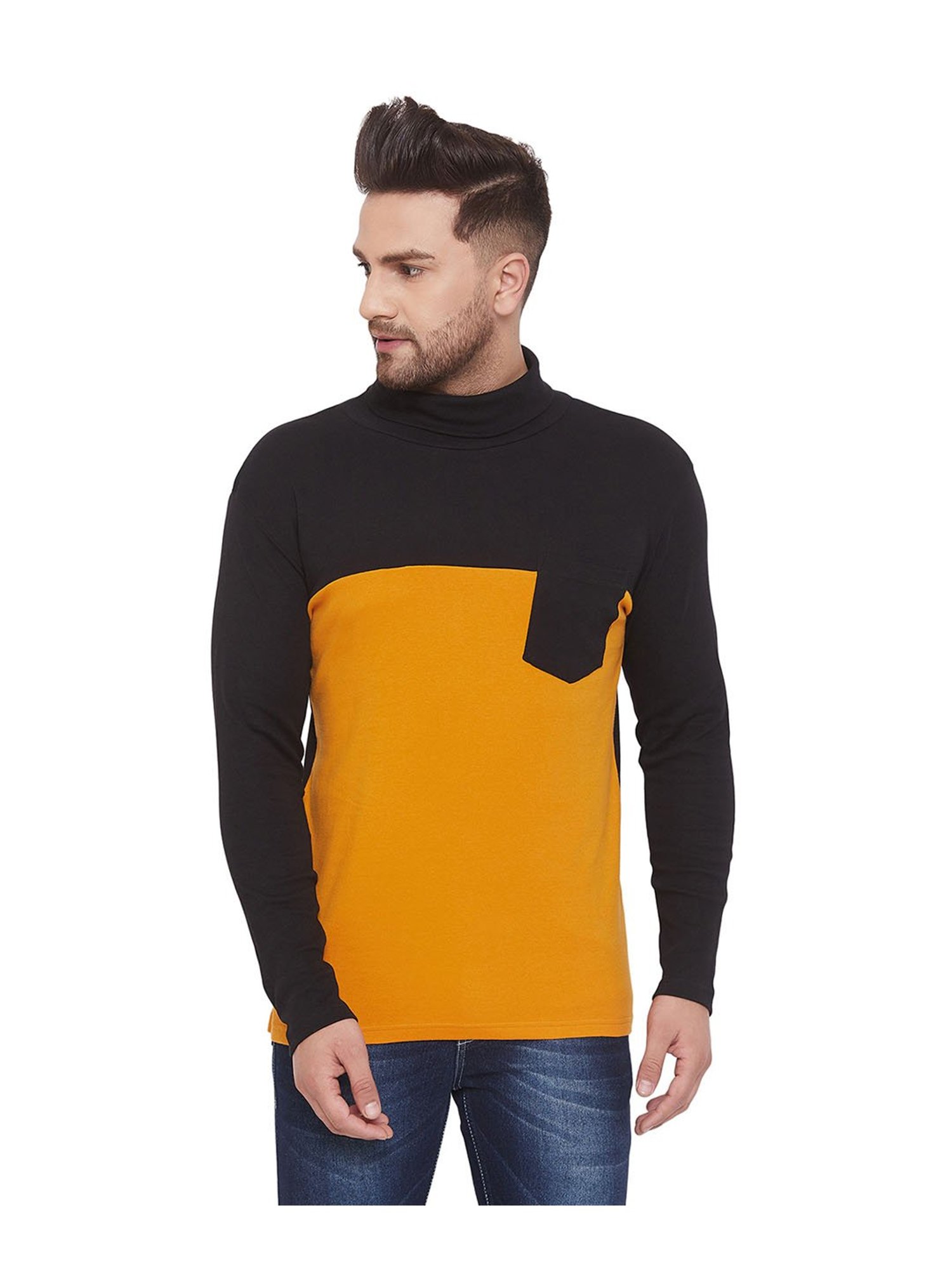 Hypernation Black & Yellow Colour-Block T-Shirt