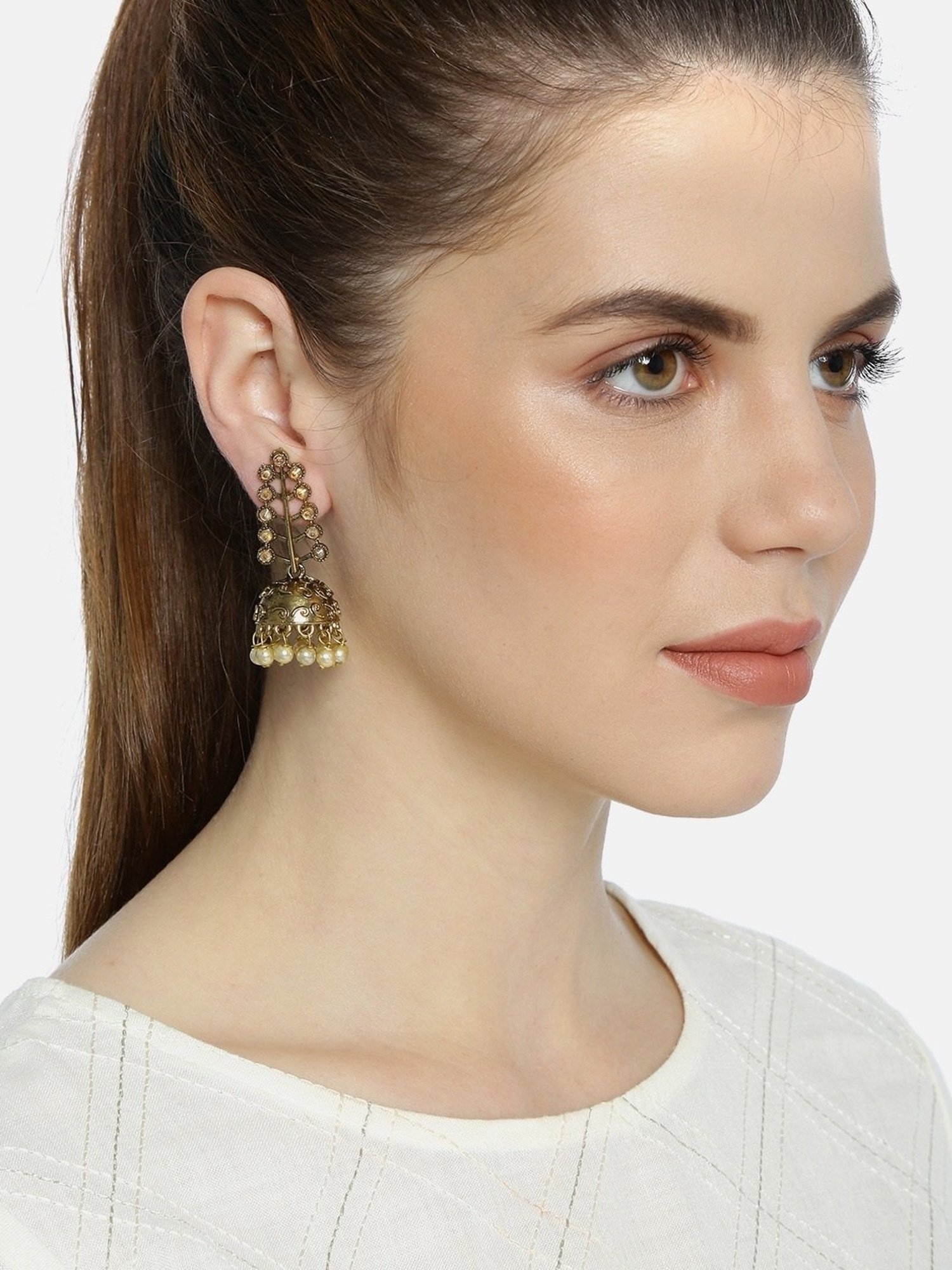 Fida Ethnic Traditional Gold Stone Embellished Jhumki Earrings