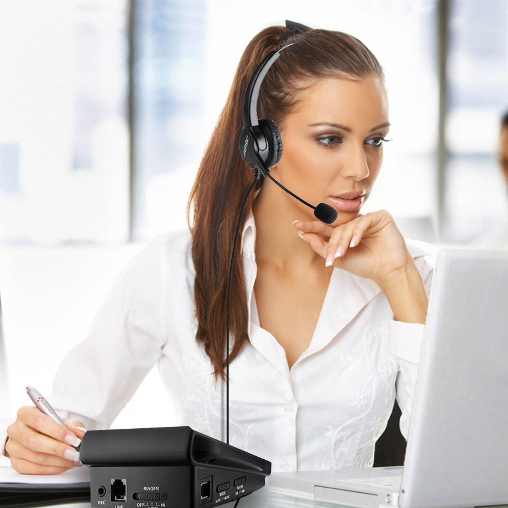 AGPtek Hands-free Call Center Noise Cancellation Corded Monaural Headset Telephone with Backlight Tone Dial Key Pad & REDIAL for Phone Telephone Counseling Services Insurance Hospital