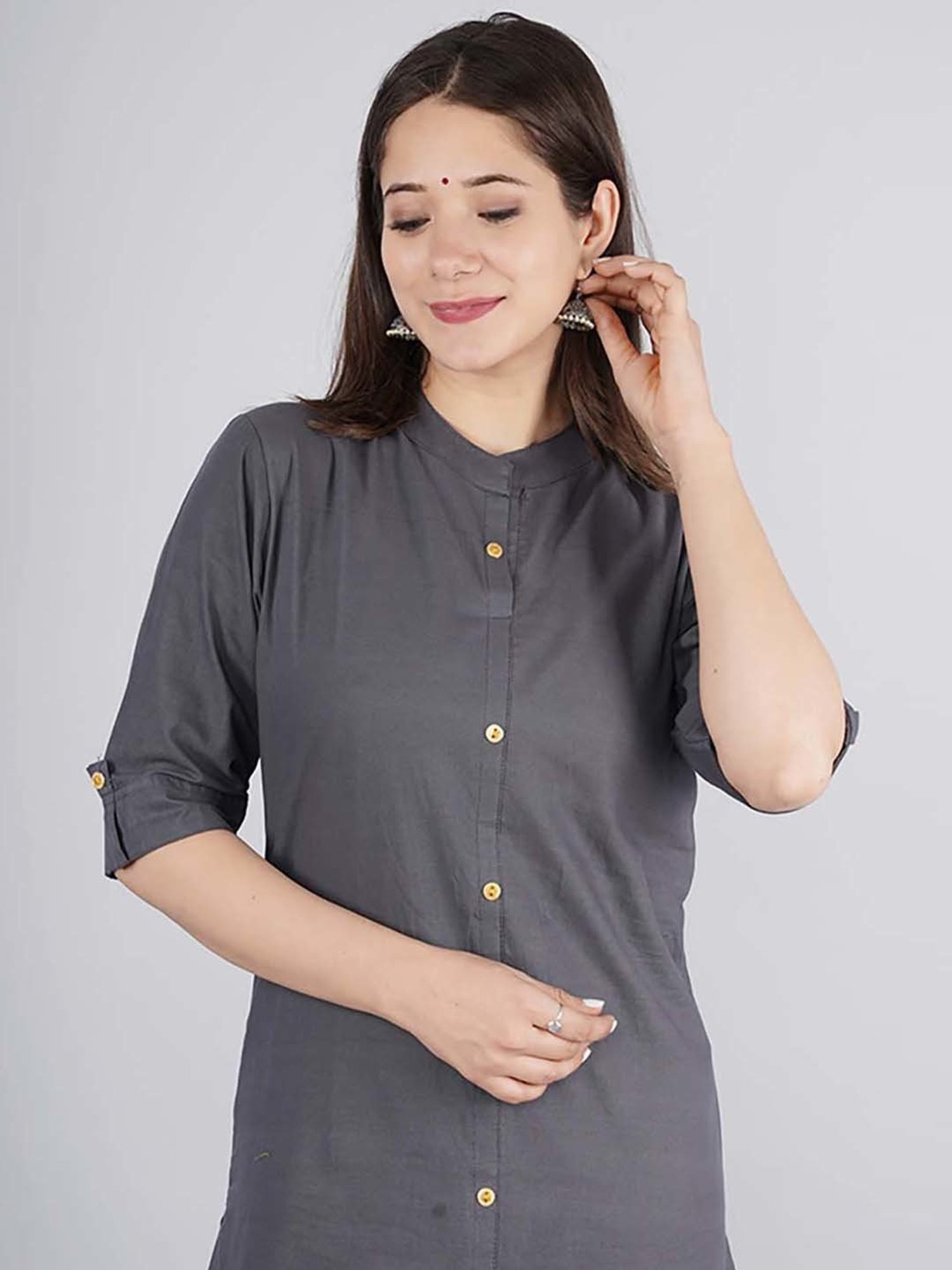 Kipek Grey Cotton Straight Kurta