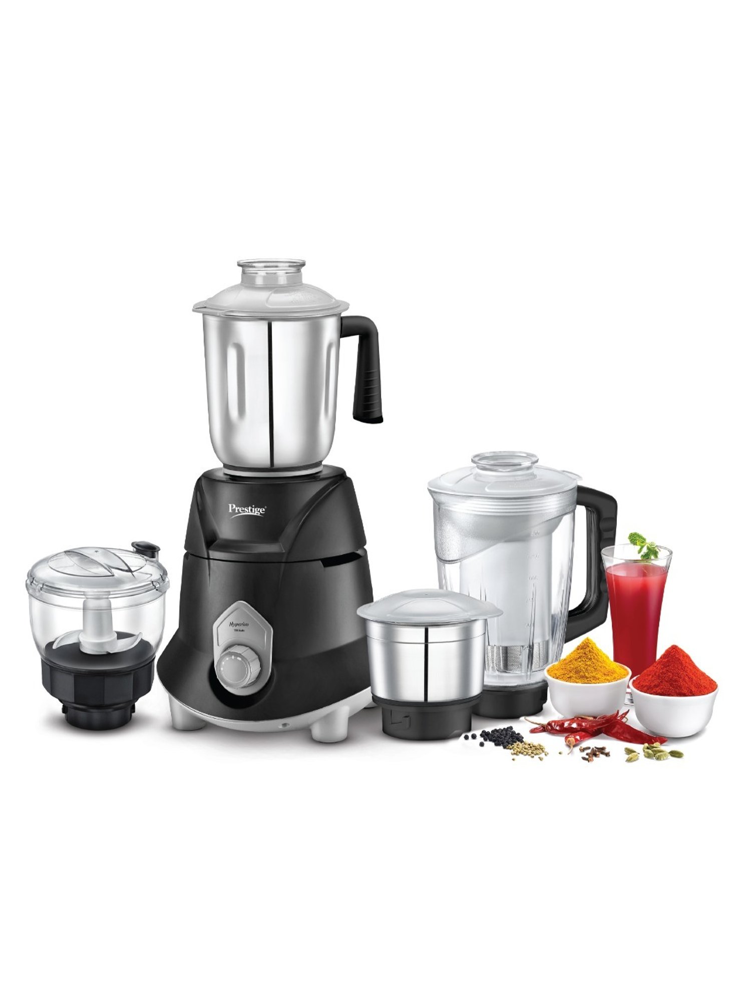 Prestige Hyperius Black 750W Mixer Grinder with 3 Stainless Steel Jars