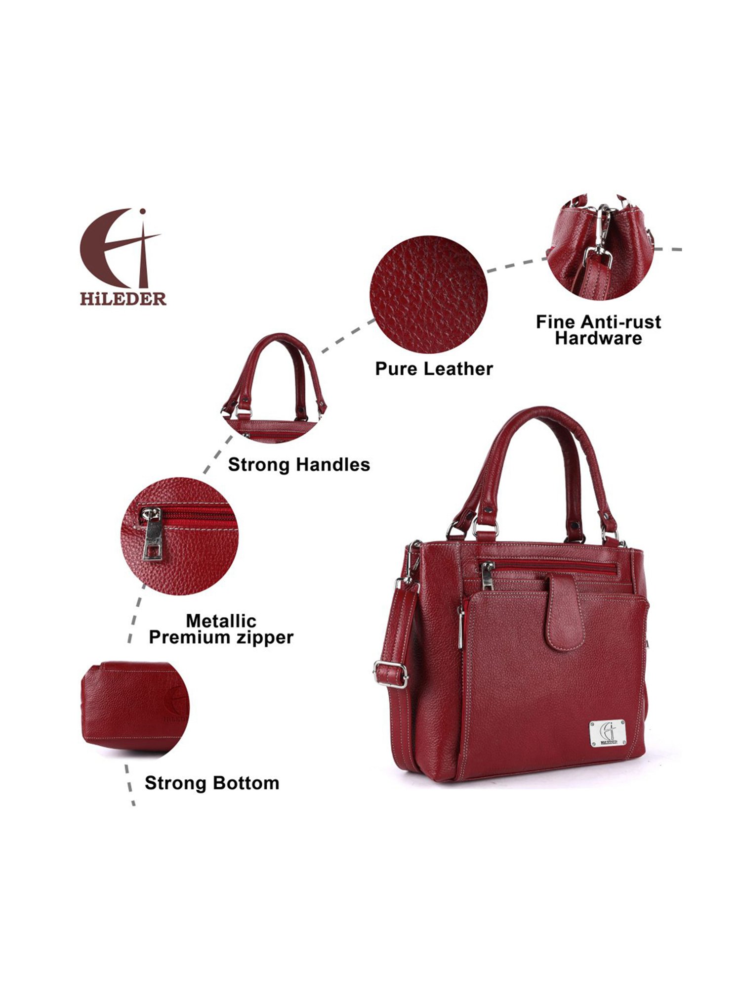 HiLEDER Maroon Solid Medium Handbag