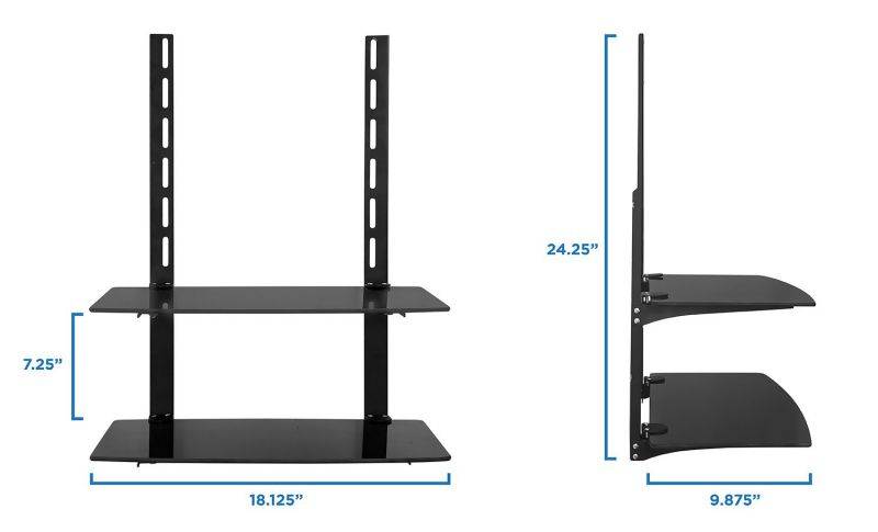 Mount-It! TV Wall Mount Shelf | Two Tempered Glass Shelves | Storage Bracket | Fits VESA Patterns 400x400mm