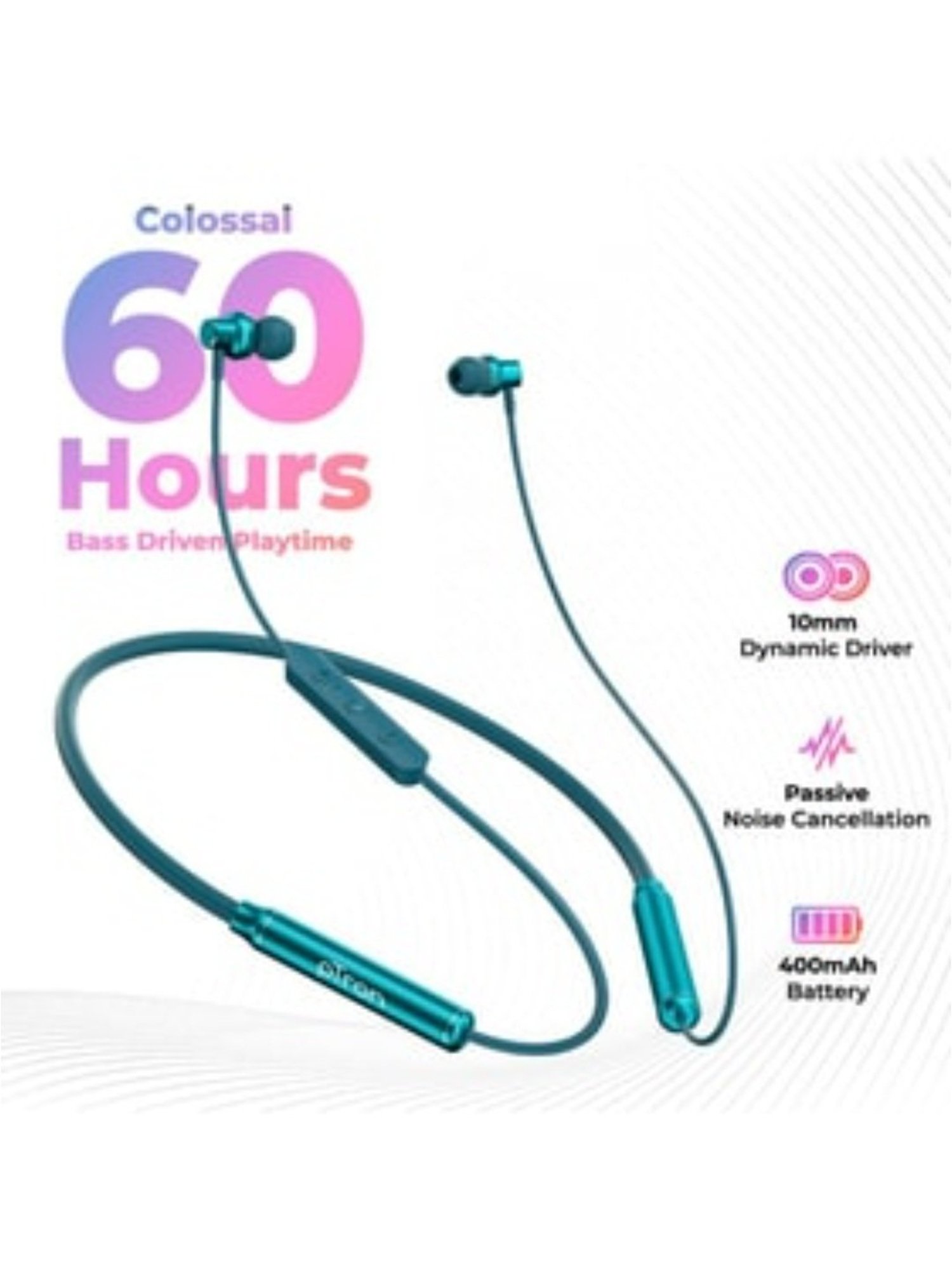 PTron Tangent Urban with 60 Hours Playtime, Wireless Bluetooth 5.3 Neckband, Type-C Charging (Green)