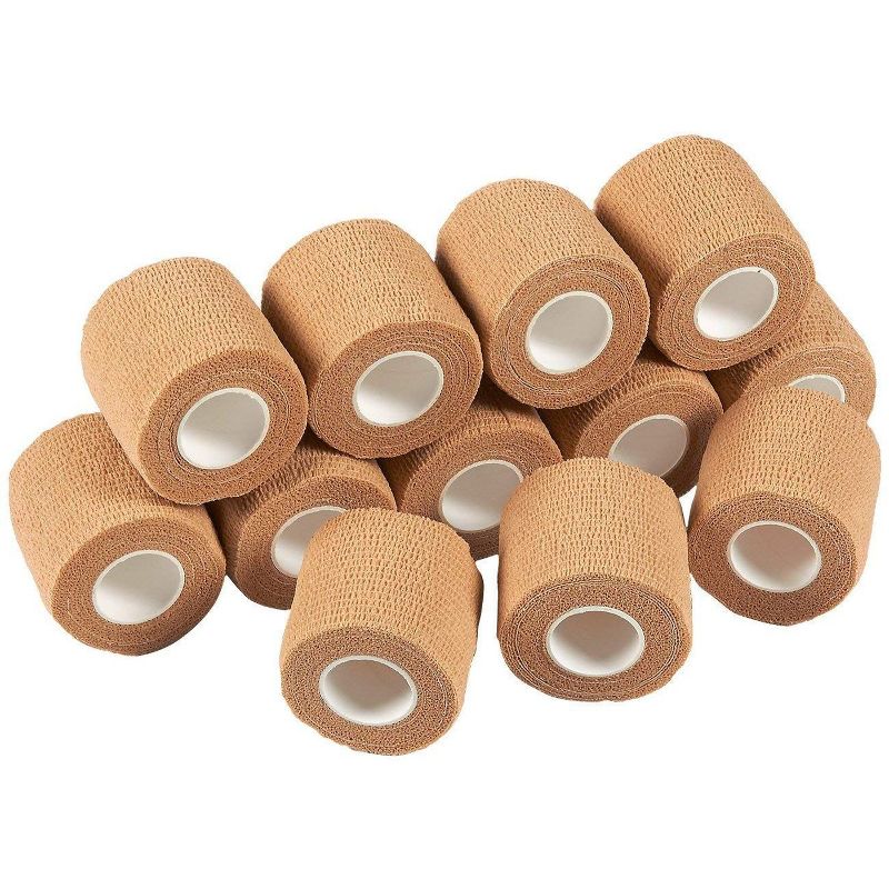Juvale 12 Pack Self Adhesive Bandage Wraps, Cohesive Tape, Tan Brown, 2 In x 5 Yard