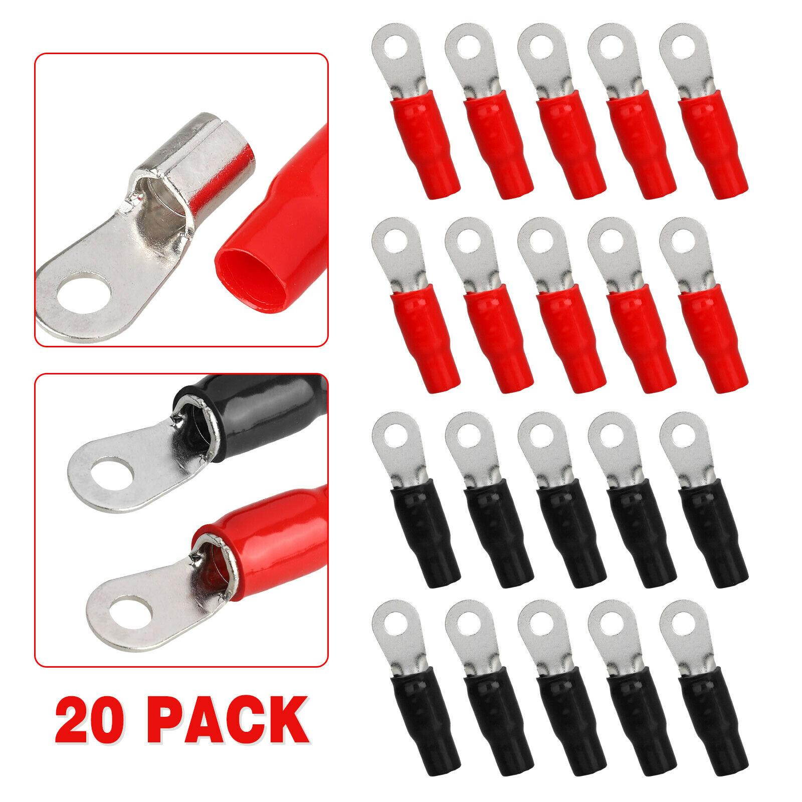 20Pack 4 Gauge Ring Terminal for 4 AWG Wire Crimp Cable Red Black Boots 5/16