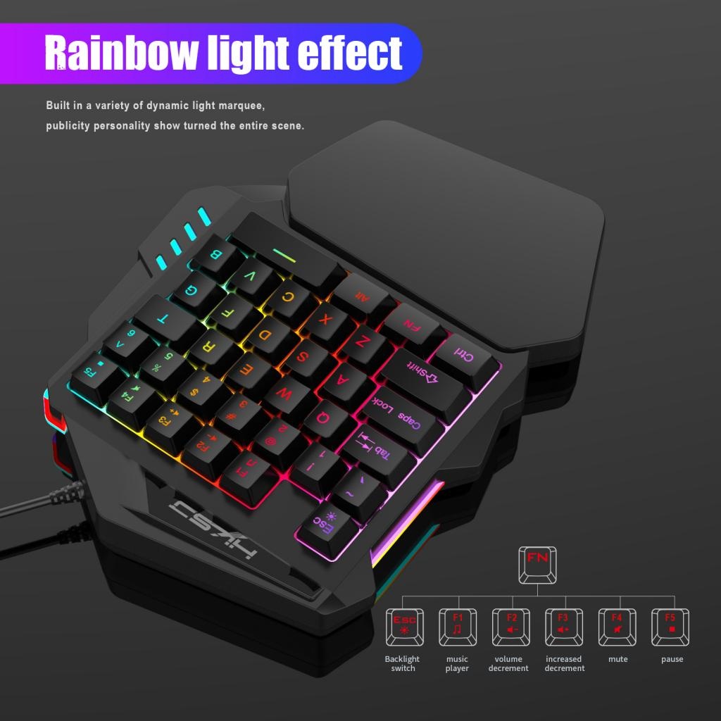 Gaming Keyboard 35 Keys 7 Color LED Backlit Wired Single Hand Game Keypad