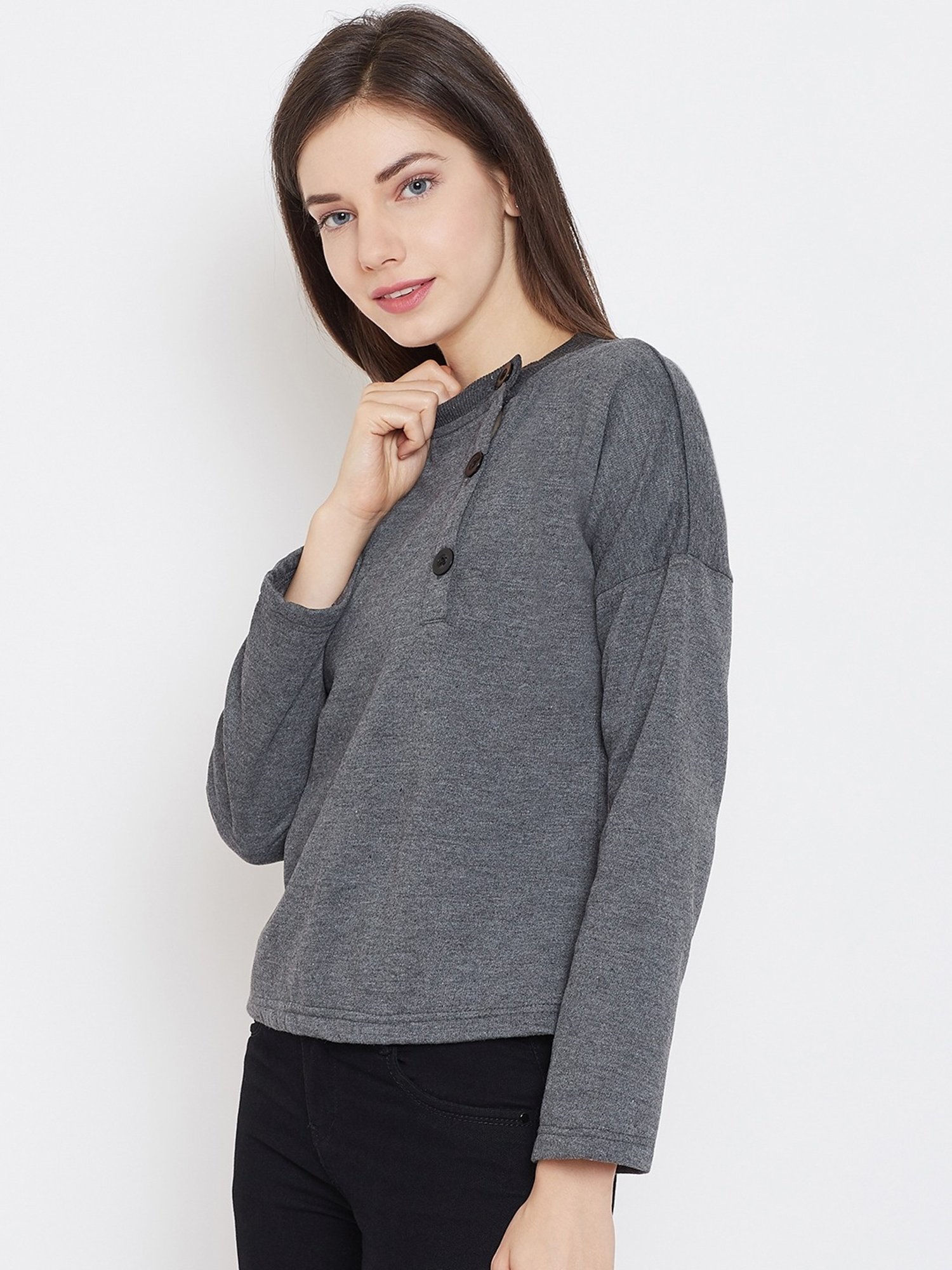 Belle Fille Grey Full Sleeves Sweatshirt