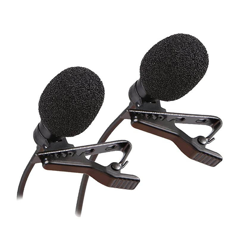 LV20 Dual Lavalier Microphone - Clip-on Omnidirectional Condenser Interview Microphone Set for Cameras, Camcorders, and Recorders