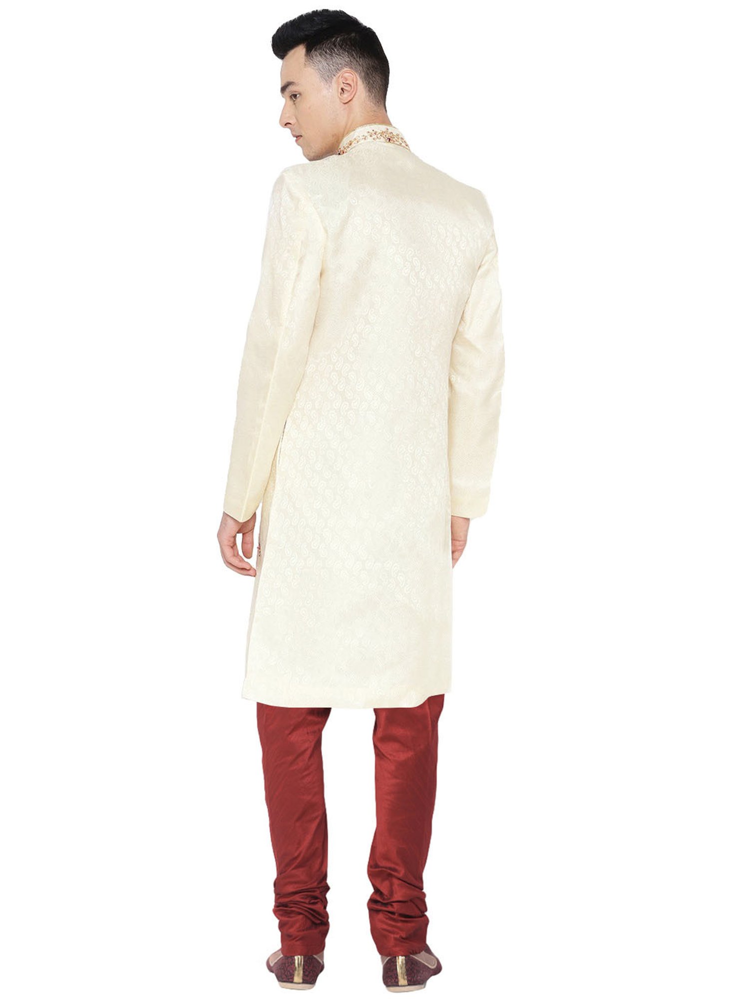 SG LEMAN Light Lemon Regular Fit Embellished Sherwani Set