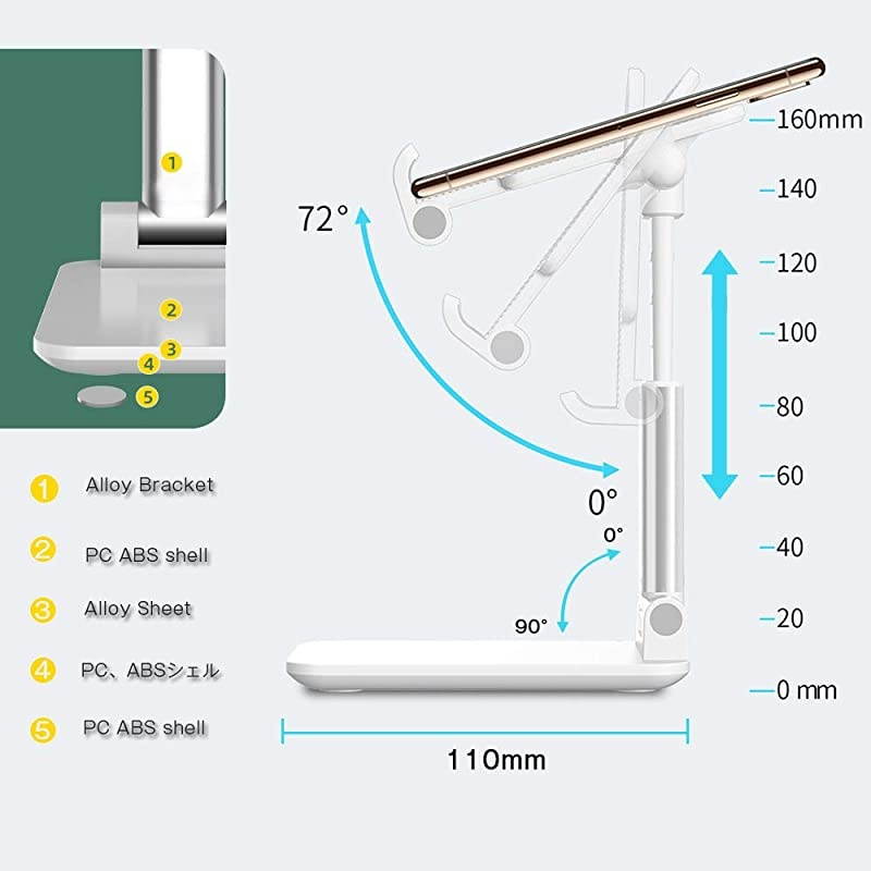 Cell Phone Stand Adjustable Cell Phone Stand  Foldable Portable Desktop Stand Phone Holder Stand for Desk Sturdy Aluminum Metal Stand for PhoneiPadKindleTabletSwitch Pearl White