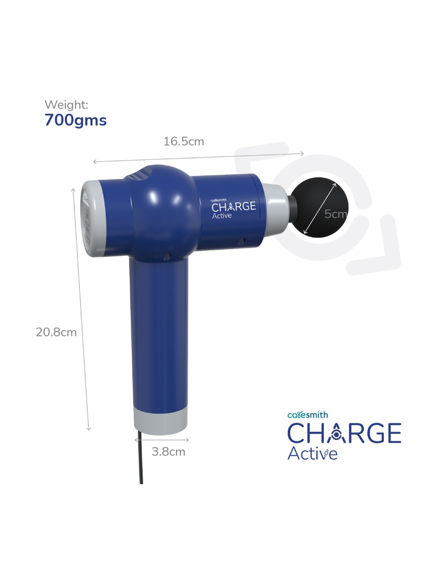 Caresmith Charge Active Corded Massage Gun Deep Tissue Percussion For Pain Relief (Blue)