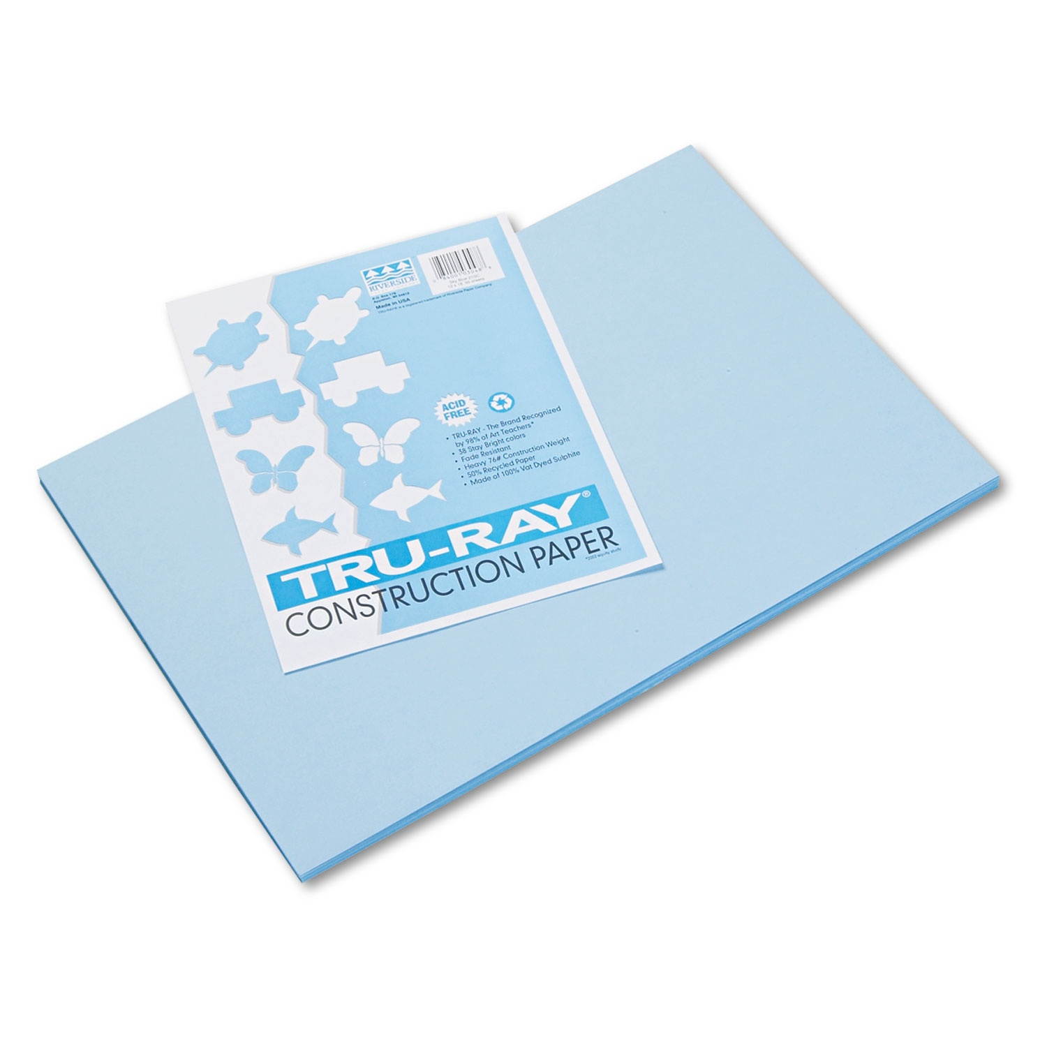 Tru-Ray Construction Paper, 76lb, 12 x 18, Sky Blue, 50/Pack 103048