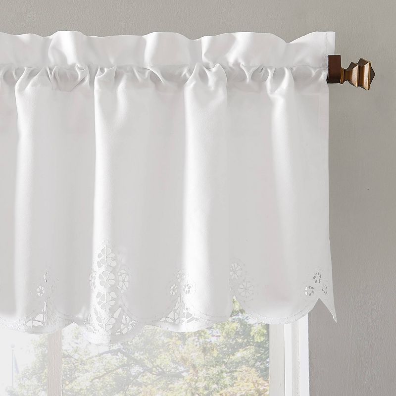 14"x58" Mariela Floral Trim Semi-Sheer Rod Pocket Kitchen Window Valance White - No. 918