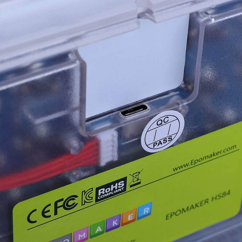 EPOMAKER HS84 84 Keys Wired RGB Hot Swappable Mechanical Keyboard with Translucent ABS Case, Shine Through Legend for Win/Mac/Gamers (Gateron Black Switch, White)