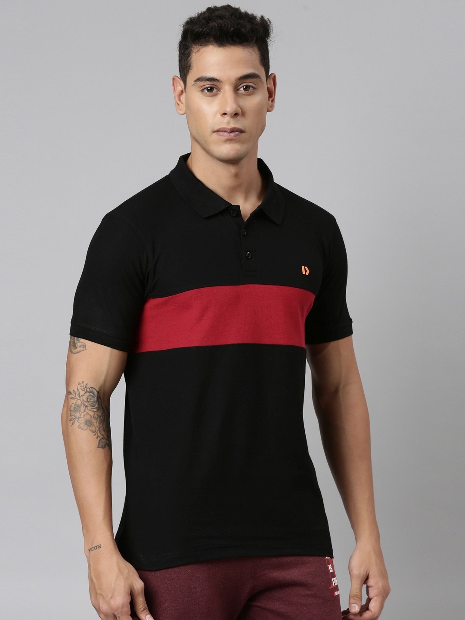 Dixcy Scott Maximus Black Cotton Regular Fit Colour Block Polo T-Shirt