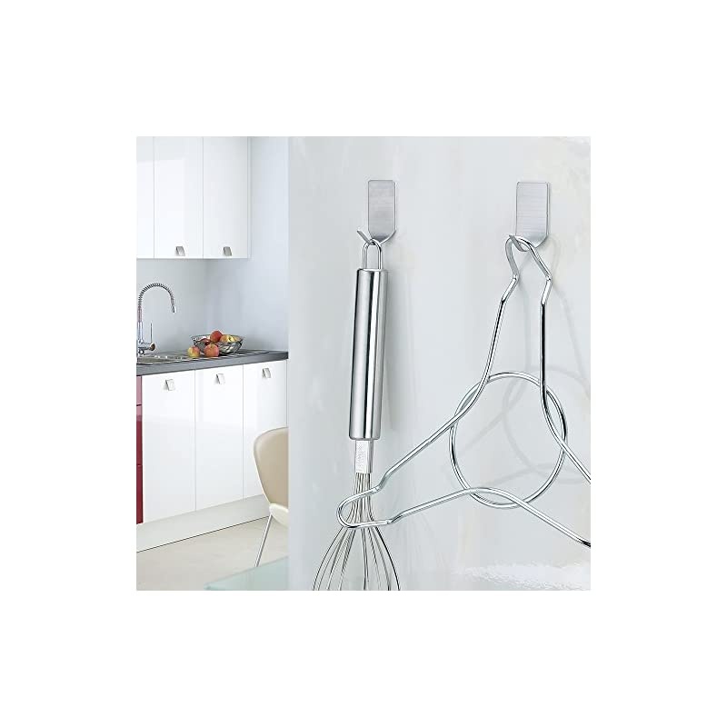 Adhesive Hooks Waterproof Stainless Steel Hat Hooks for Wall Hanging Towel, Robe, Purse, Keys, Hats Nails Free Multi-Function Sticky Wall Hangers-8 Pack