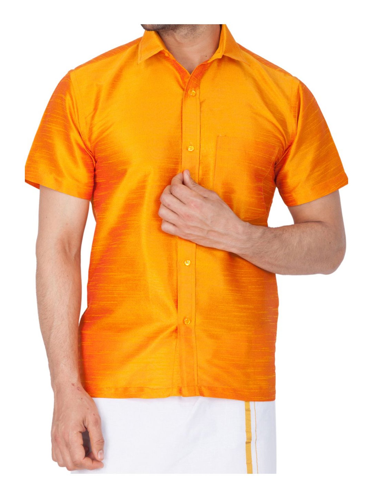 VASTRAMAY Orange Straight Fit Self Pattern Ethnic Shirt