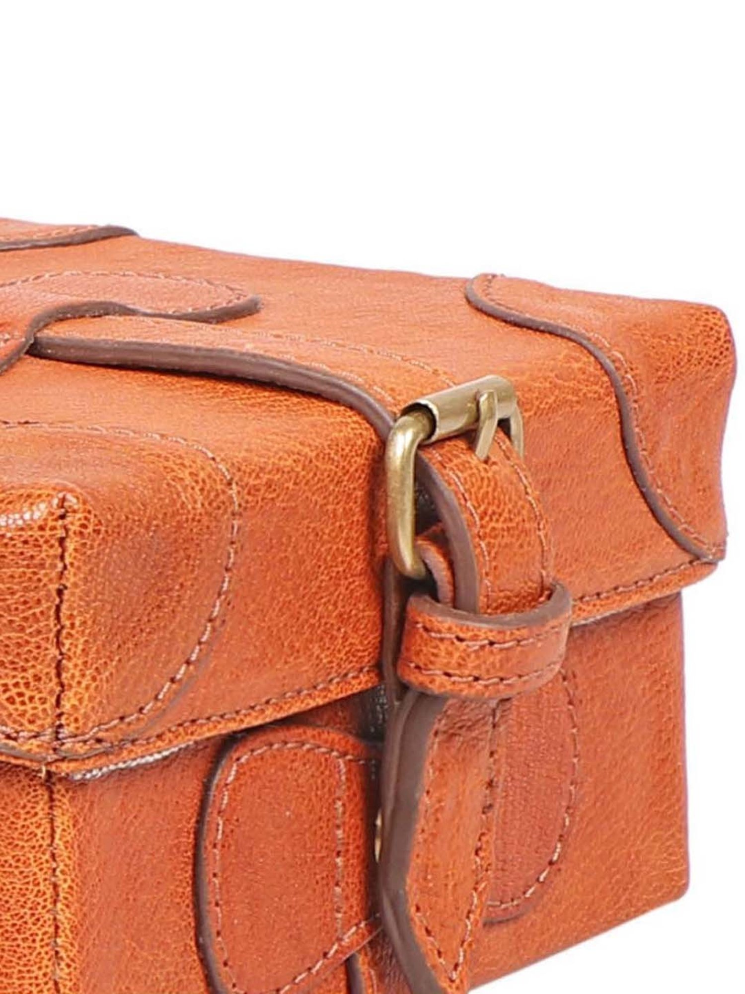 Hidesign Orange Textured Medium Sling Handbag