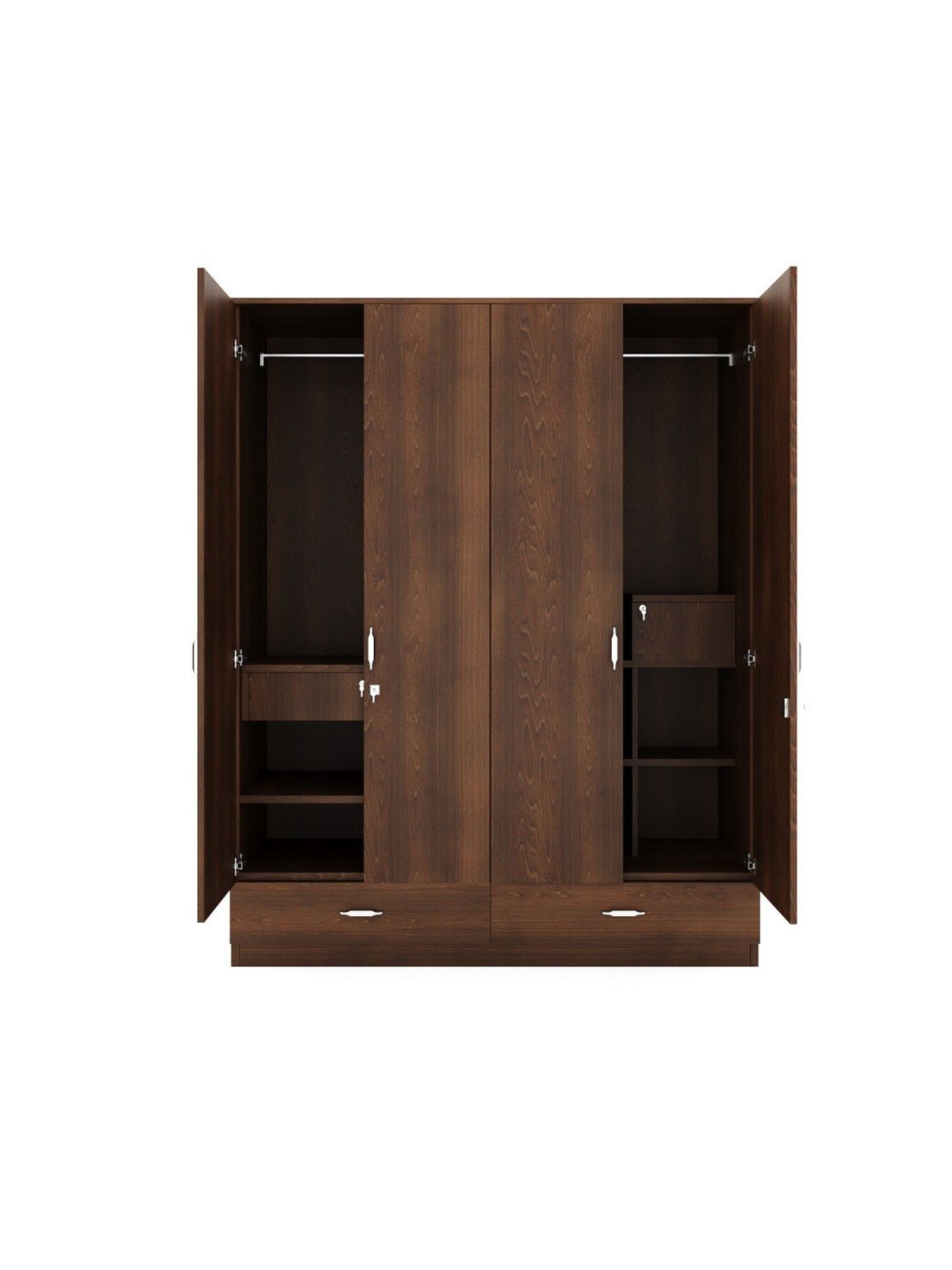 Nilkamal Mozart Walnut Engineered Wood 4 Door Wardrobe