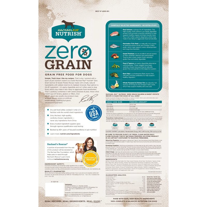 Rachael Ray Nutrish Zero Grain Salmon & Sweet Potato Recipe Dry Dog Food - 23lbs