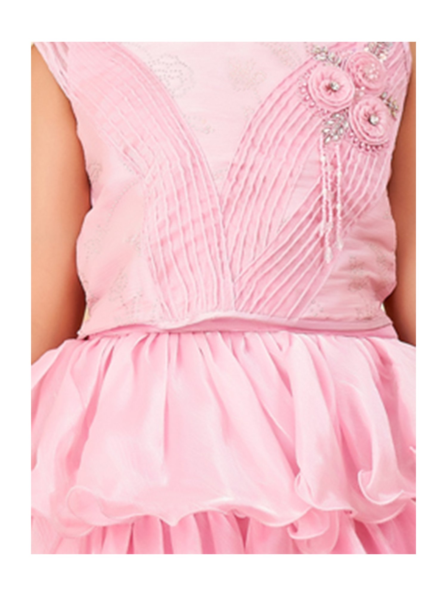 Aarika Girls Pink Embellished Lehenga, Choli, Dupatta with Unstitched Sleeves