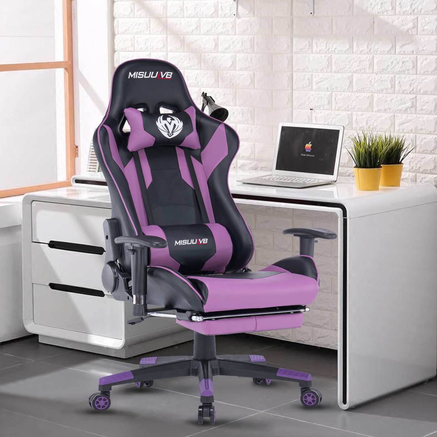 Gaming Chair, Racing Style Computer Desk Chair Padded Armrests Ergonomic Lumbar Support Adjustable Height