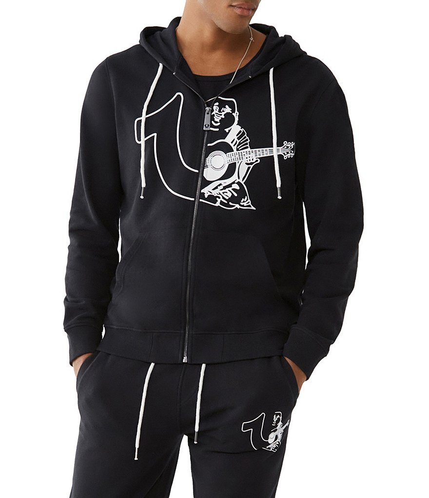 True Religion Long-Sleeve Branded Logo Front-Zip Hoodie