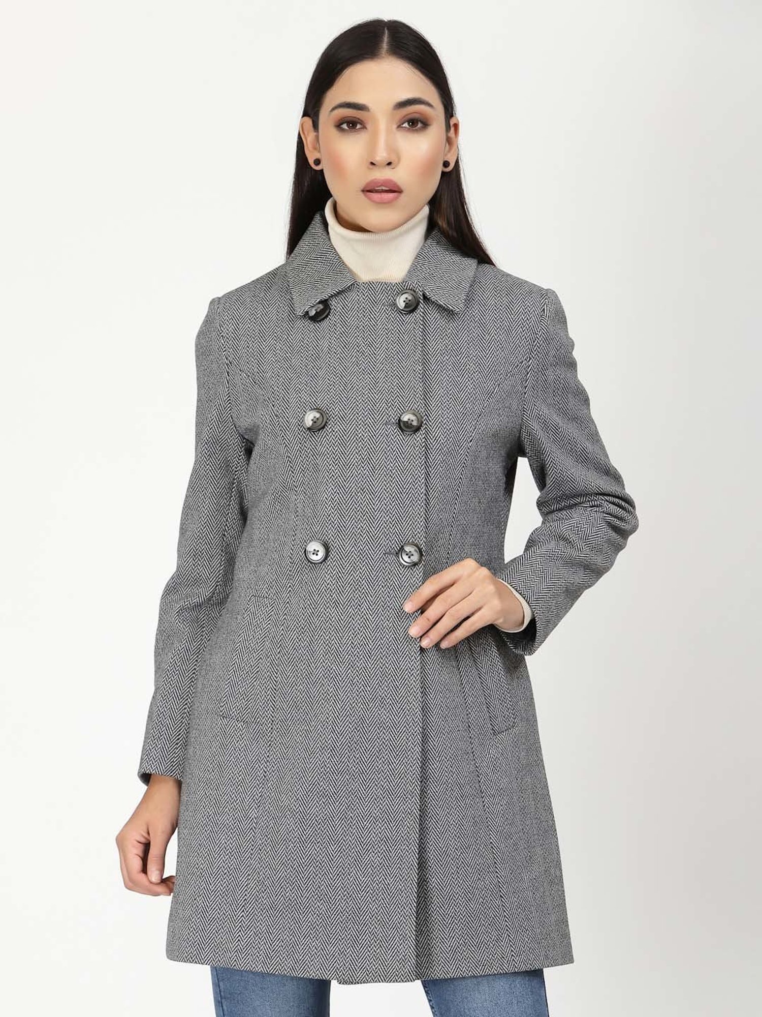 Juelle Grey Self Design Over Coat