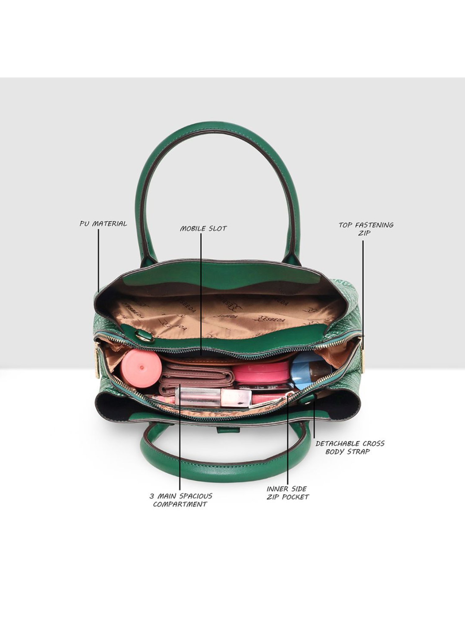 Esbeda Green PU Printed Handbag