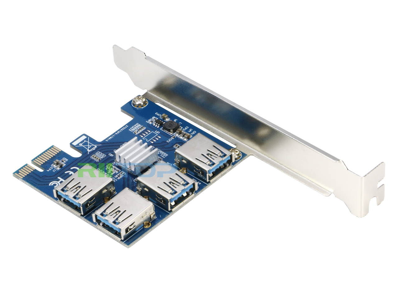 RIITOP 4 in 1 PCI-E Riser Card Adapter Board + 6 PIN 16x to 1x Powered Riser Adapter Card  GPU Riser Adapter - Ethereum Mining ETH - w/ 60cm USB 3.0 Extension Cable & 6-Pin PCI-E to SATA Power Cable