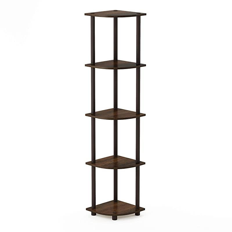 Turn-N-Tube 5 Tier Corner Display Rack Multipurpose Shelving Unit, Walnut/Brown