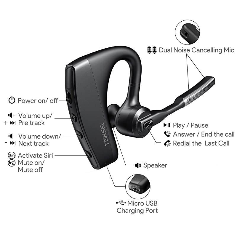 Bluetooth Headset for Cell Phones Bluetooth Earpiece 50 with Dual Mic Noise Cancelling 8Hrs Talktime Mute Button HandsFree Earphones Compatible iPhone Android DrivingBusinessOffice