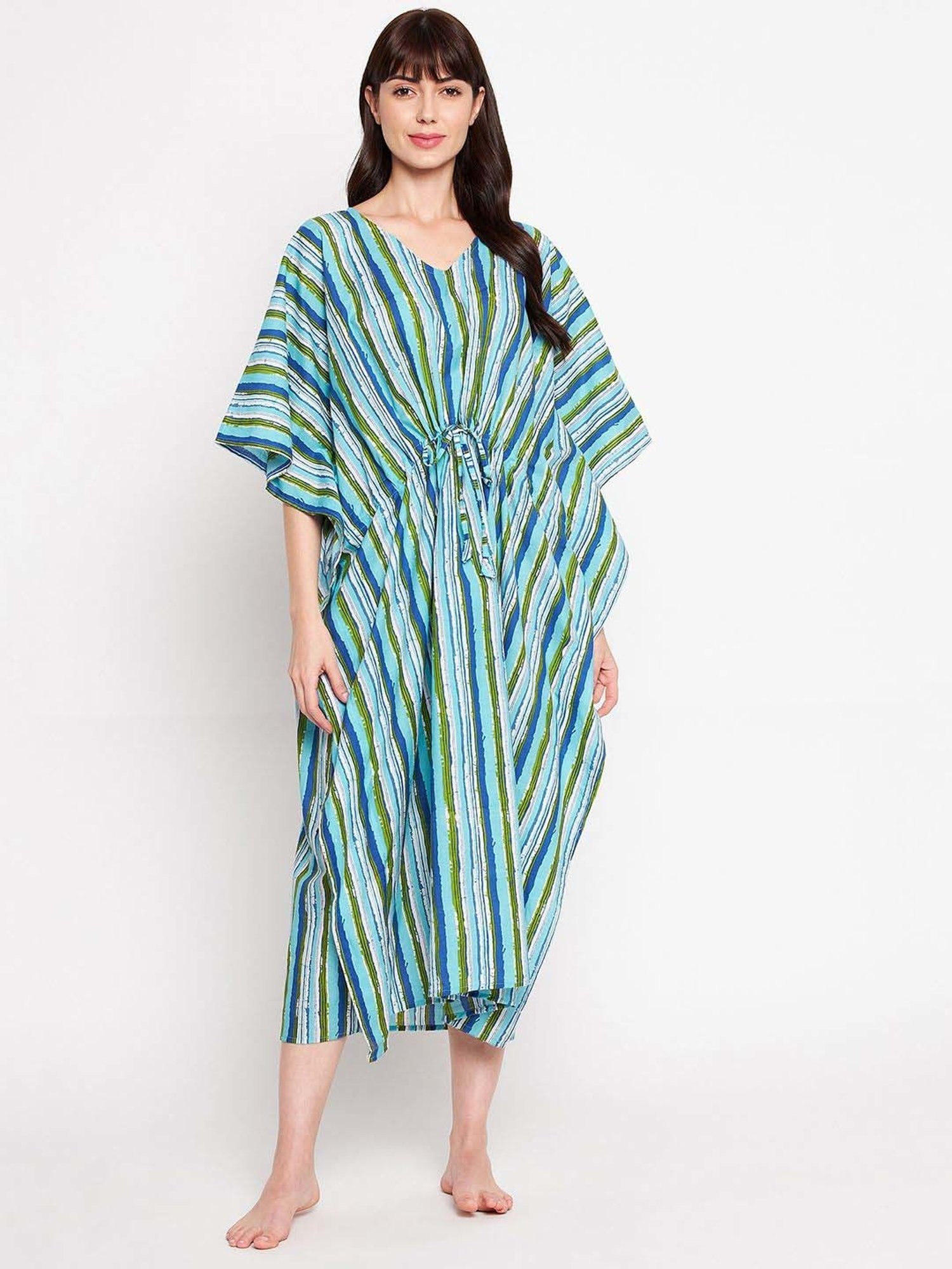 Secrets By ZeroKaata Green & Blue Cotton Printed Kaftan - Pack Of 2
