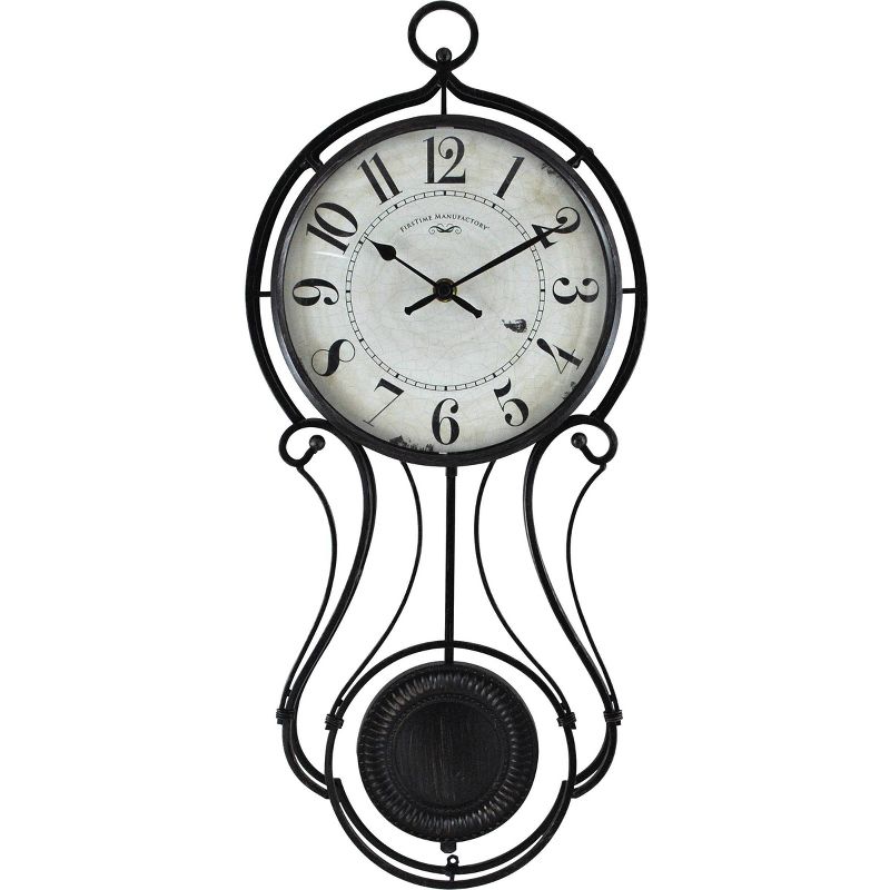 9" x 20" Harwich Pendulum Wall Clock Black - FirsTime
