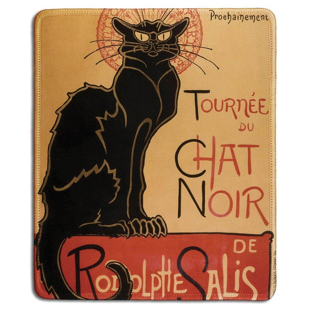 dealzEpic - Art Mousepad - Natural Rubber Mouse Pad with Famous Classic Vintage Black Cat Poster Tour of Rodolphe Salis' Chat Noir Design - Stitched Edges - 9.5x7.9 inches