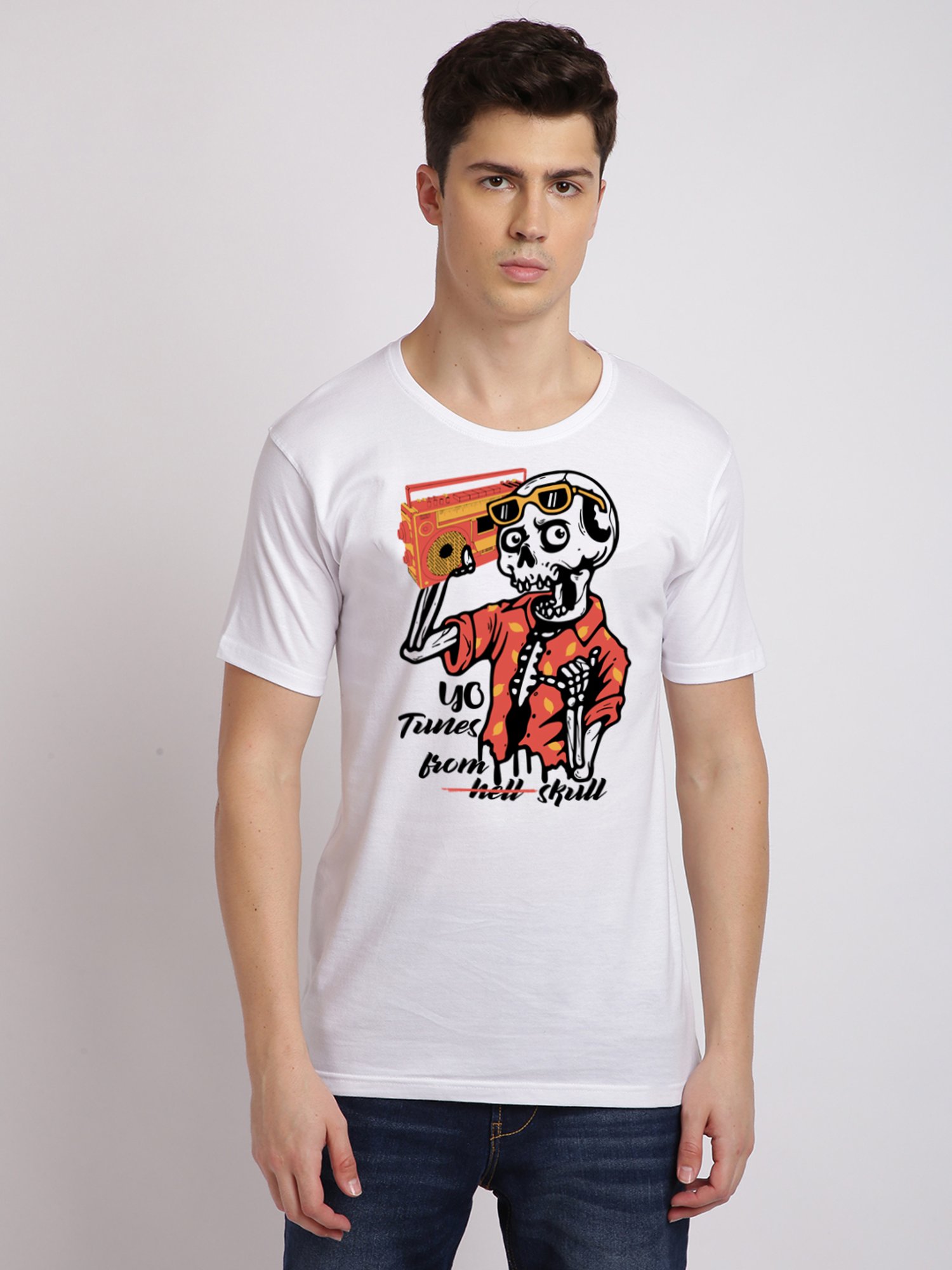 BLACK RADIO White Slim Fit Printed Cotton Crew T-Shirt