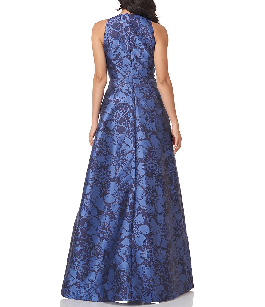 Kay Unger Dakota Floral Jacquard Walk-Thru Jumpsuit Dress