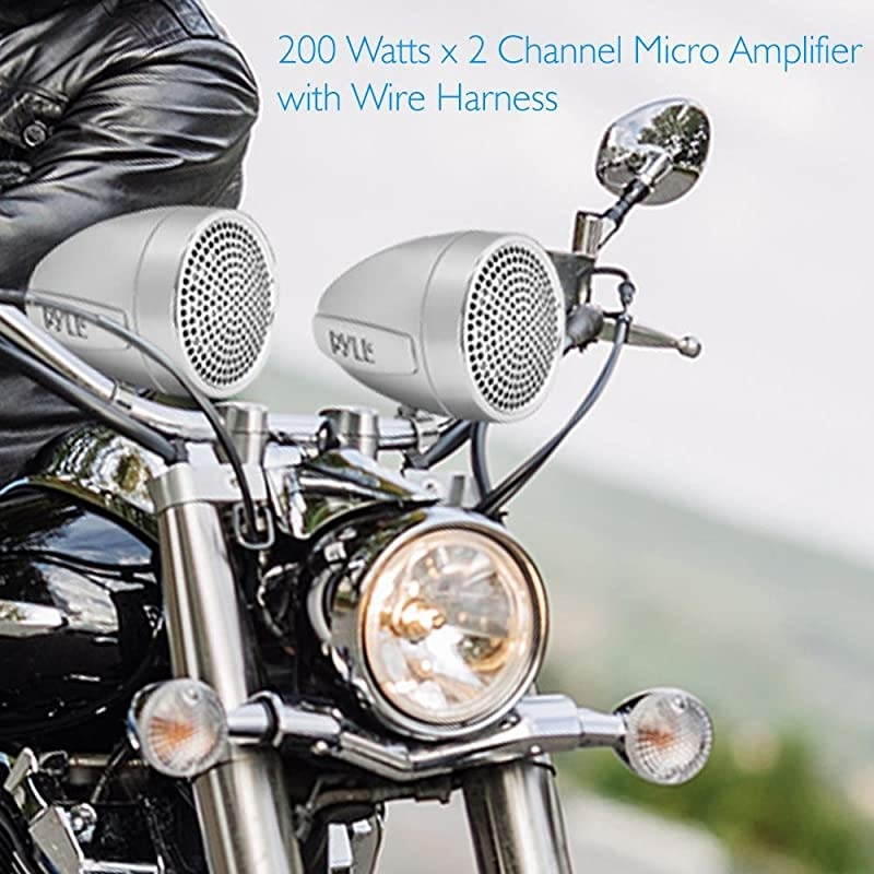 300 Watt Weatherproof Motorcycle Speaker and Amplifier System w/ Two 2.25 Inch Waterproof Speakers, AUX IN- Handlebar Mount ATV Mini Stereo Audio Receiver Kit Set - Also for Marine Boat - PLMCA60