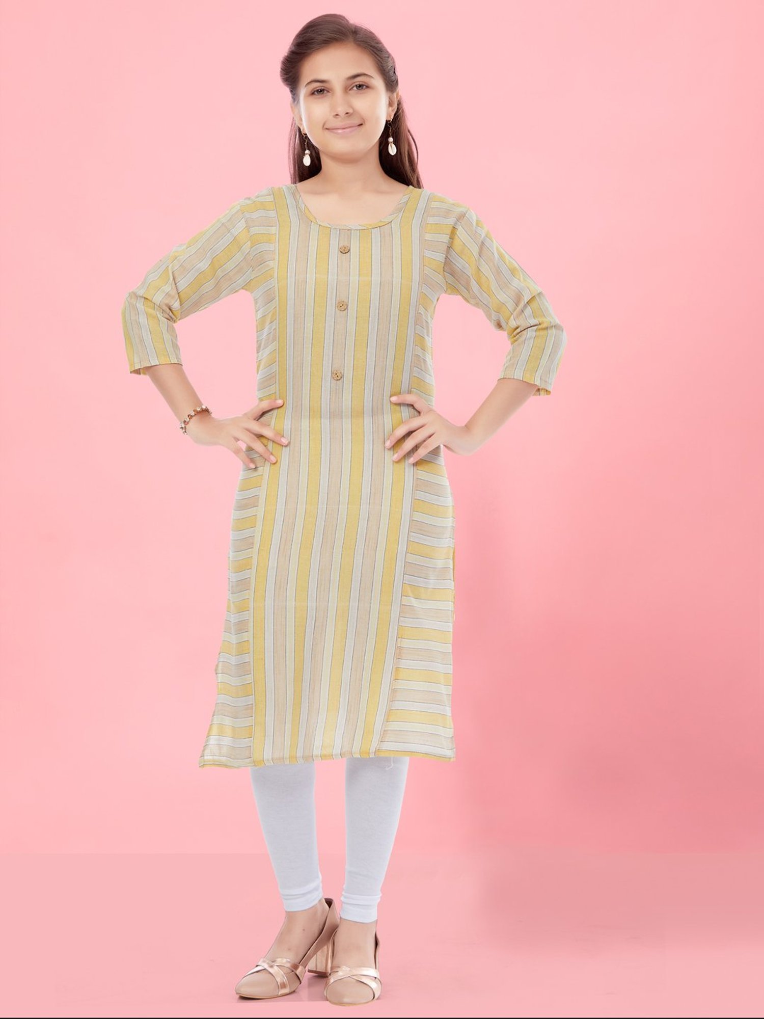 Aarika Kids Yellow & Peach Striped Kurta
