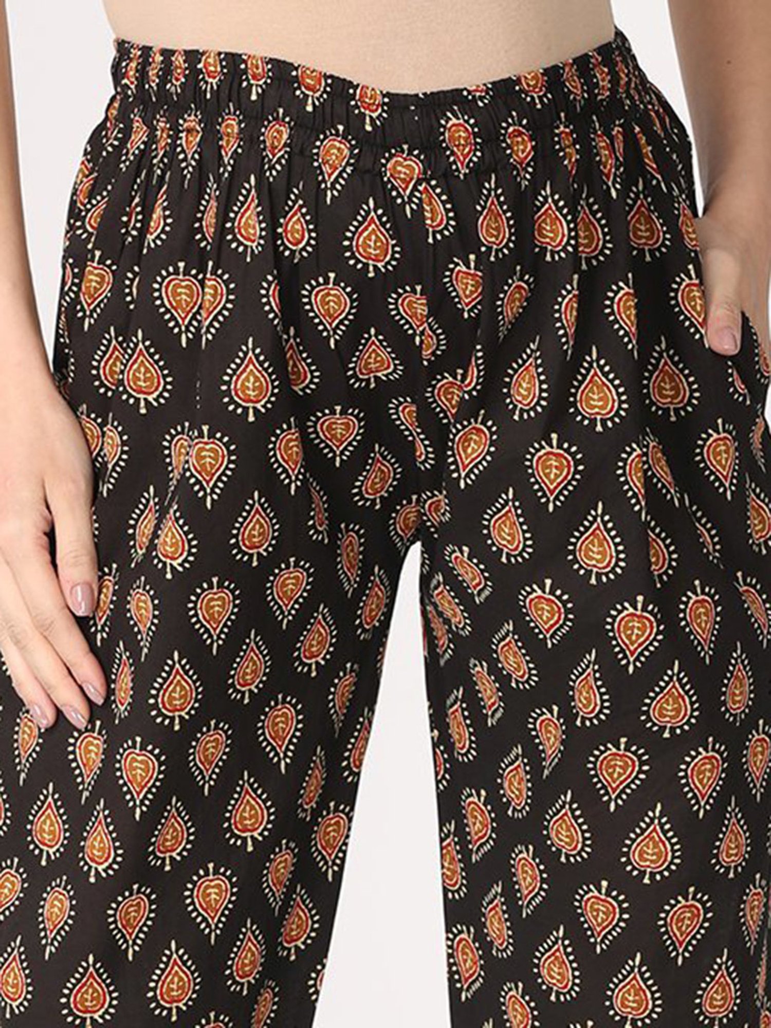 The Mom Store Black Printed Maternity Kaftan With Pyjamas