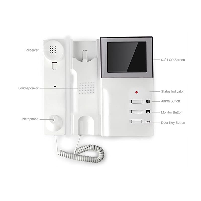 Video Door Phone System 43 Inches Clear LCD Monitor Wired Video Intercom Doorbell Kits IR Night Vision Camera Door Intercom Doorphone Telephone style for Home Improvement